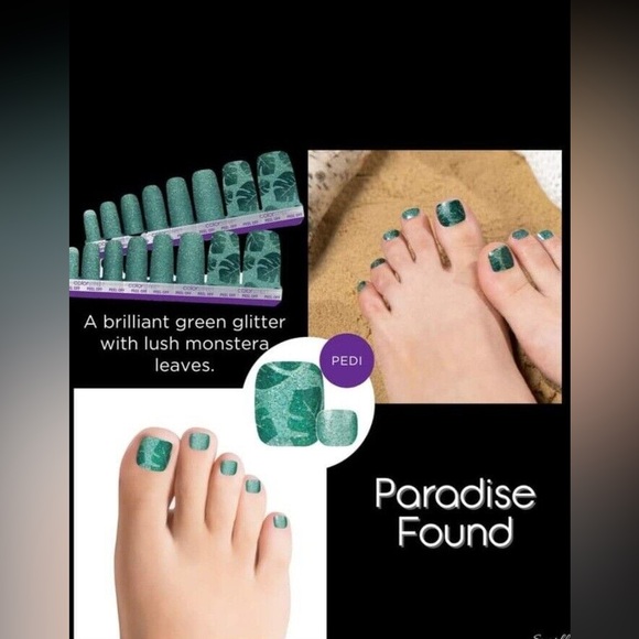 Color Street PEDICURE PARADISE FOUND Green Glitter Monstera Plant Toe Nail - Picture 5 of 7